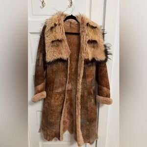 Brown Shearling Coat with Fur Collar